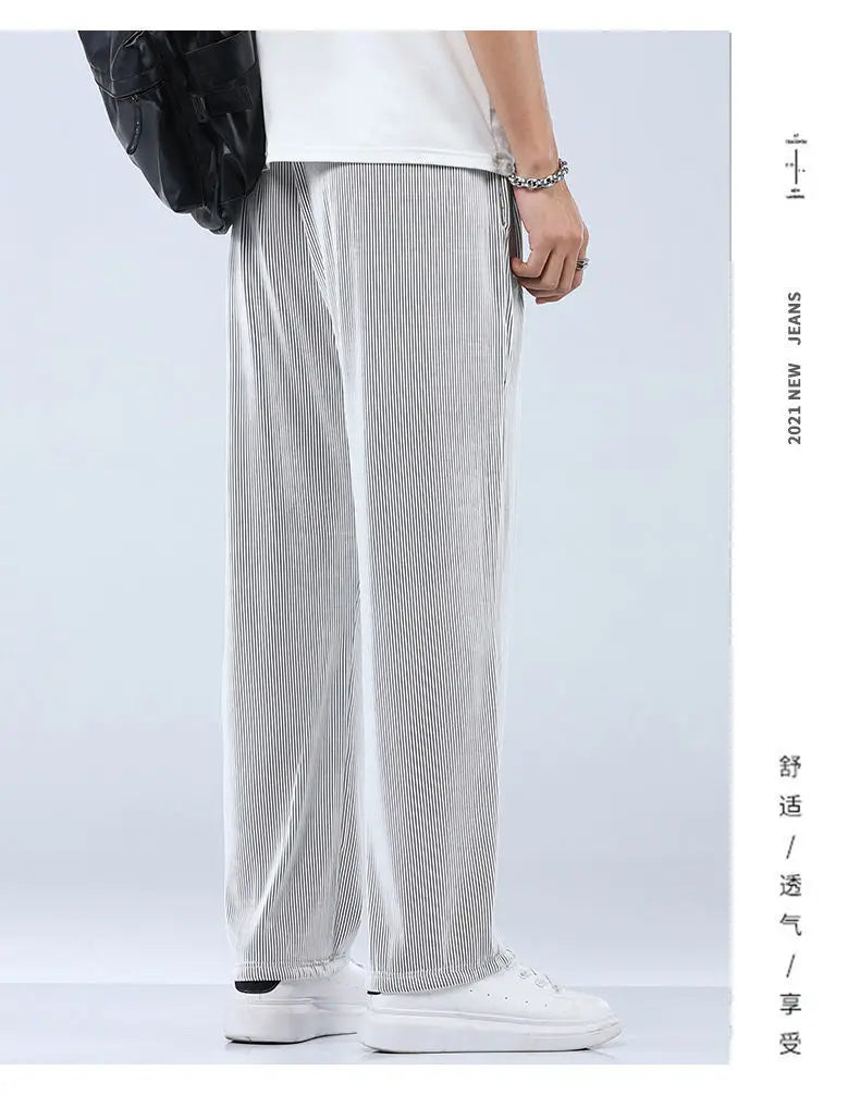 Summer Straight Pants Men's Loose Thin Section Drape Ice Silk Pants Wide Leg Sports Pants Casual Pants Fits 100kg