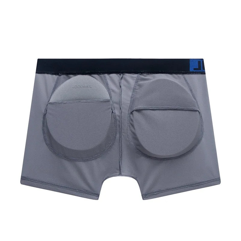 3PC Jockmail Boxers Hombre Long Removable Butt Pad Sports Mesh Breathable Butt Lift Sexy Calzoncillos Hombres Cueca New Product