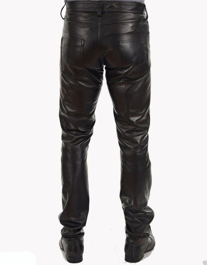 Men Leather Pants Skinny Fit Elasti Fashion PU Leather Trousers Motorcycle Pants Wet Look Stretch Faux Leather  leather  men