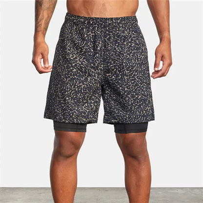 European Size Summer 2 in 1 Athletic Shorts Men's Training Quick Dry Breathable Stretch Shorts Elastic Waist Casual Pants