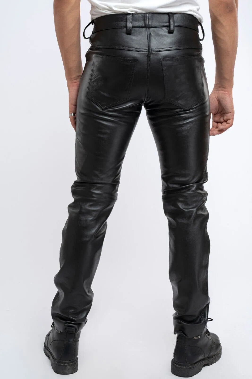 2023Men Leather Pants Slim PU Leather Trousers Fashion Elastic Motorcycle Leather Pants Waterproof Oil-Proof Male Bottoms