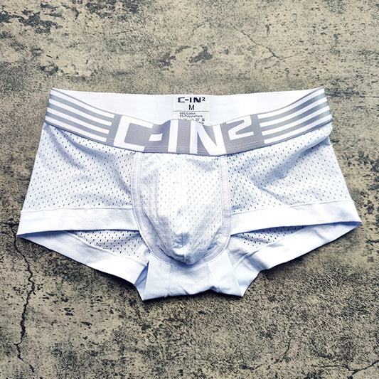 CIN2 men's boxers Solid color cotton mesh breathable shorts comfortable U convex jockstrap elastic quick drying underwear