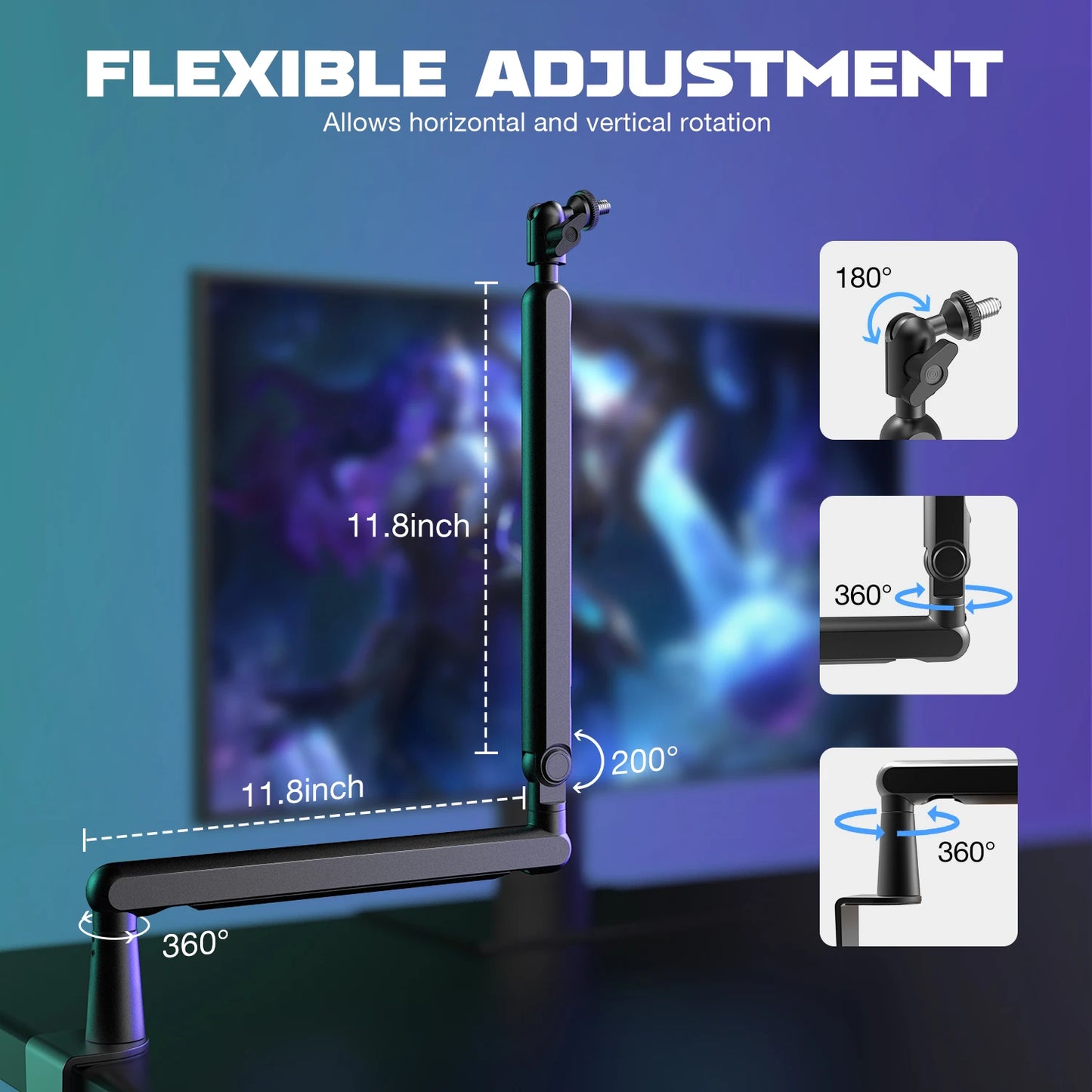 FIFINE Ampligame Microphone Boom Arm, Adjustable Low Profile Mic Arm with Desk Mount Clamp,Cable Storage for Streaming-BM88