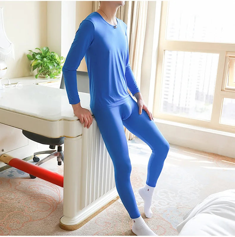 Quick Drying Thermal Underwear Men Thin Summer Ice Silk Boys High Elastic Lingerie Perspective Tight Silky and Slippery Bottomed