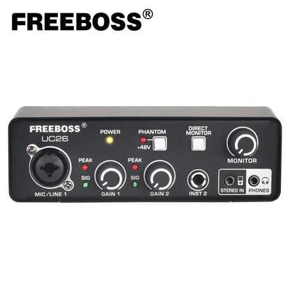 FREEBOSS PC Recording Sound Card Drive Free 5 Channels DIR Monitor Computer External Audio Interface Guitar ASIO4ALL Mac OS UC26