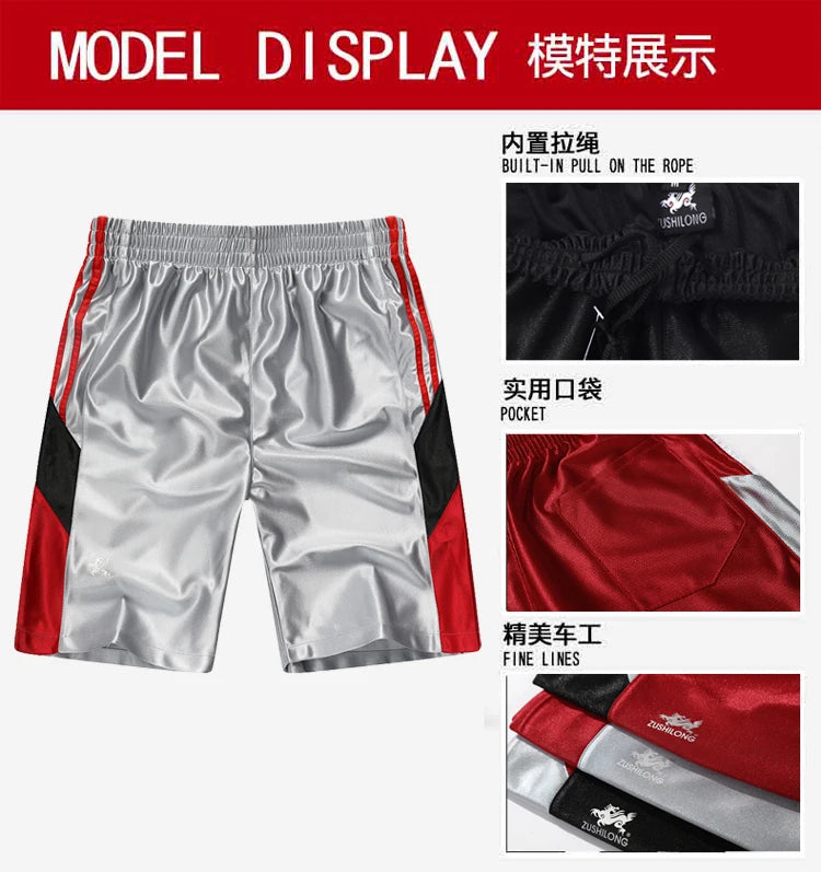 Glossy Pockets Men's Shorts Outdoor Fitness Plus Size Casual Sports Basketball Bottoms