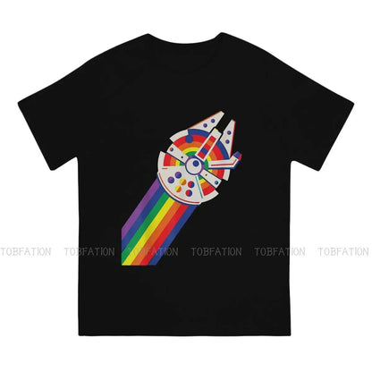 Gay LGBT Pride Love Allyship Rainbow Spaceship T Shirt Vintage Fashion High Quality Tshirt Large O-Neck  Men Clothing