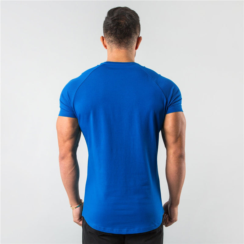 New Fashion Plain Tops Tees Fitness Mens T Shirt Short Sleeve Muscle Joggers Bodybuilding Tshirt Male Gym Clothes Slim Fit Shirt