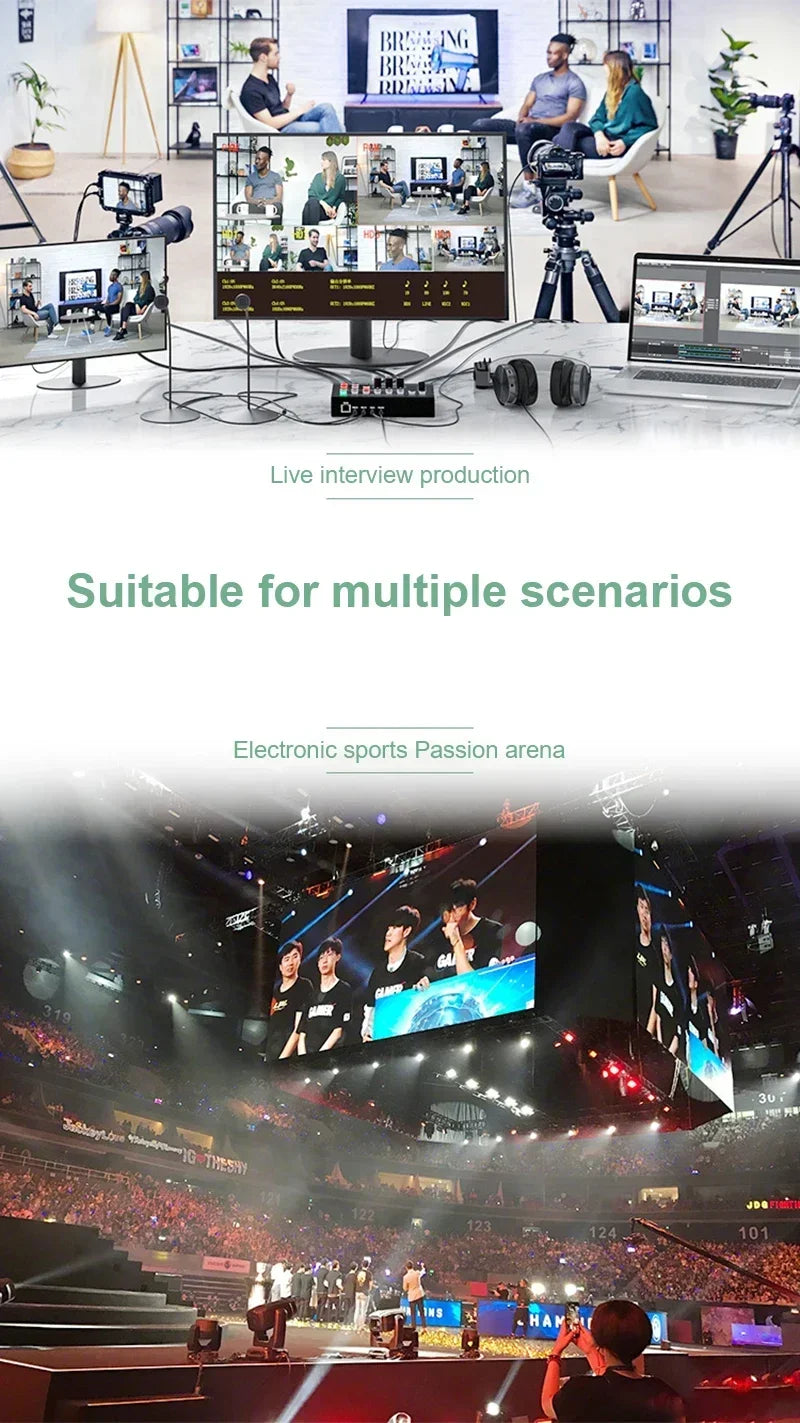 4K 4HD HDMI Video Mixer Switcher Seamless Switch for Multi Camera Live Production Line in Out PIP 1080p Live Streaming Capture