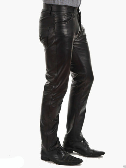 Men Leather Pants Skinny Fit Elasti Fashion PU Leather Trousers Motorcycle Pants Wet Look Stretch Faux Leather  leather  men