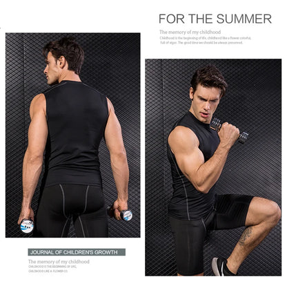 Men's Gyms Clothing Sports Fitness Tank Top Quick Dry Vest Workout Running Sportswear Tops Round Neck Sports Shirt