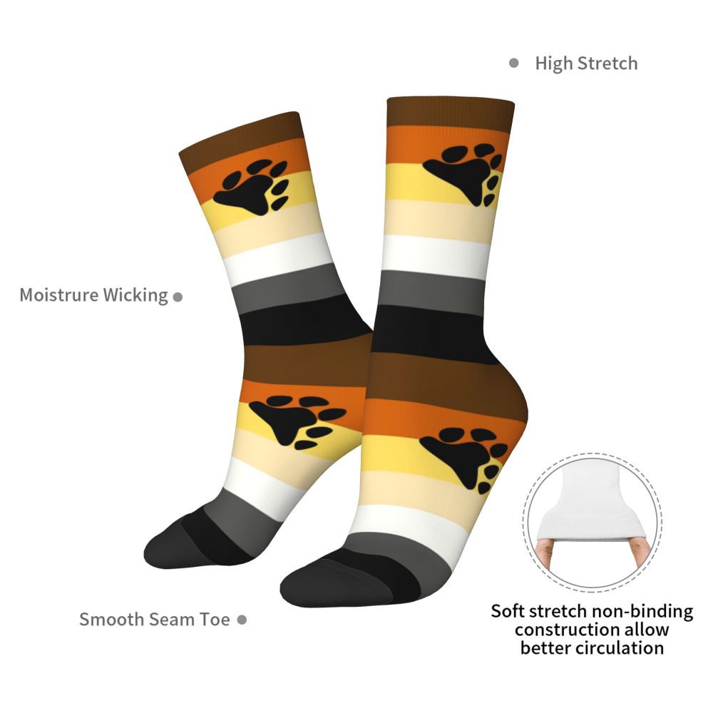 Gay Bear Paw Flag GLBT Mens Crew Socks Unisex Fun LGBT Lesbian Spring Summer Autumn Winter Dress Socks