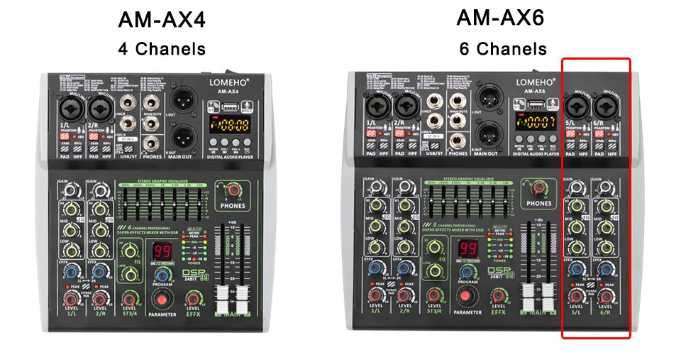 AM-AX4 Mini 4 Channels Individual 48V Phantom Power Mobile 99 DSP Effects Bluetooth USB Computer Play Record Podcast Audio Mixer