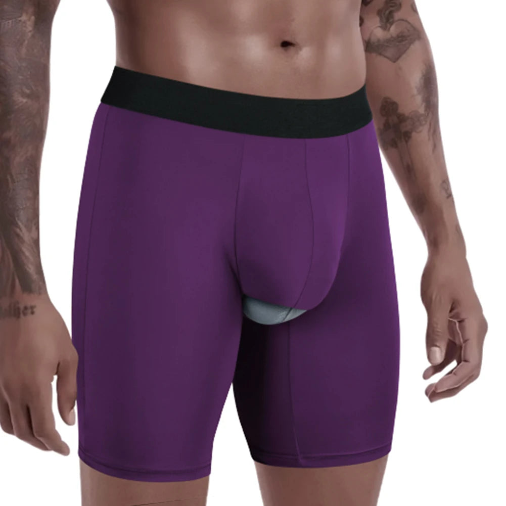 Men's Silk Separate Pouch Long Legs Underwear