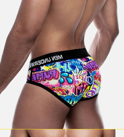 Sexy Men Underwear Man Graffiti Printed Briefs Jockstrap Comfortable Breathable Low Waist Boxers Male Panties