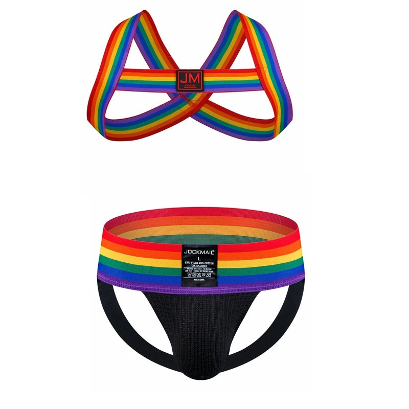 Body Bondage Men Sexy Harness Lingerie Belts Rainbow Pride Hollow Out Costume Men Jockstrap  Mens Thongs G Strings Gay Underwear