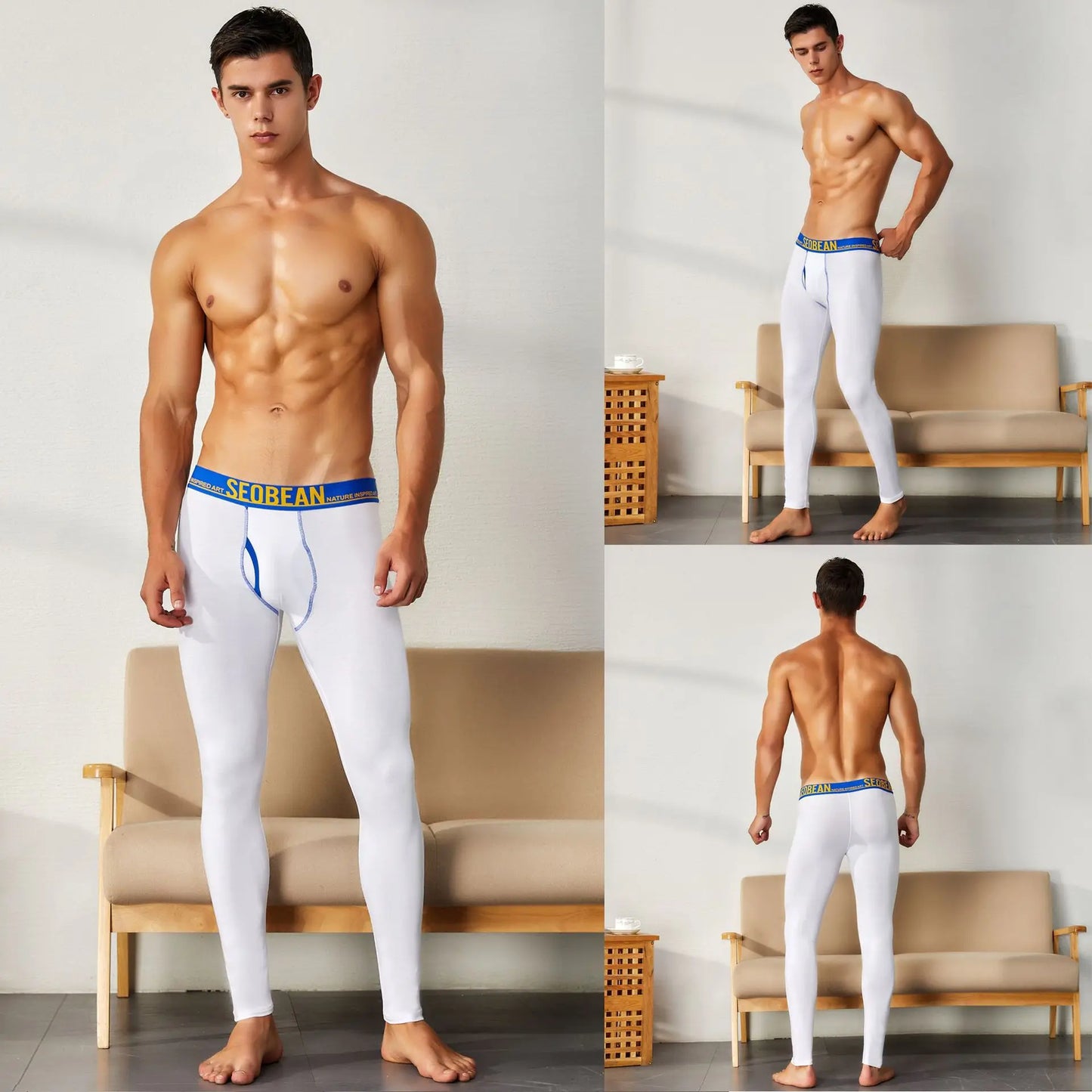 Men's long Johns solid color knitted cotton long underwear men's thermal pants