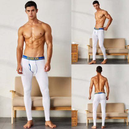 Men's long Johns solid color knitted cotton long underwear men's thermal pants