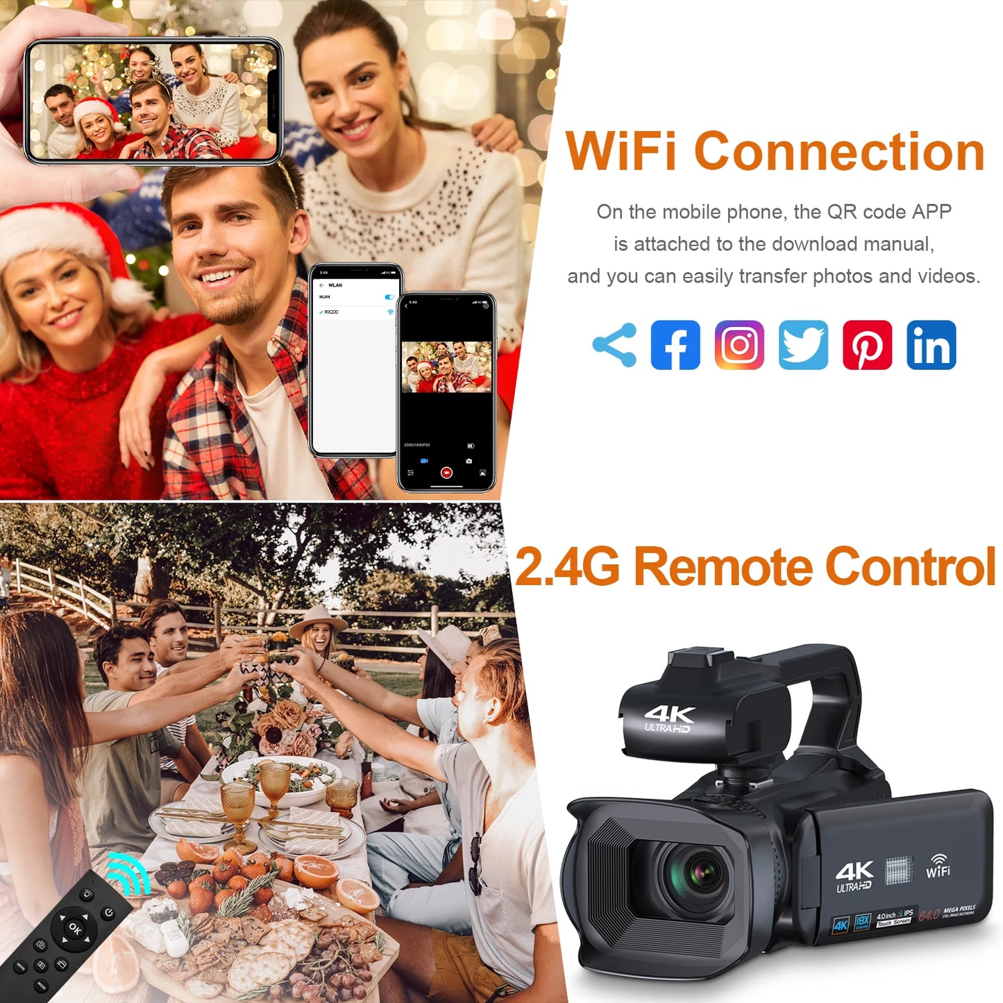 4K Ultra HD Professional Video Cameras for Photography 18X Digital Zoom YouTube Live Streaming Camcorders 64MP Vlogging Recorder