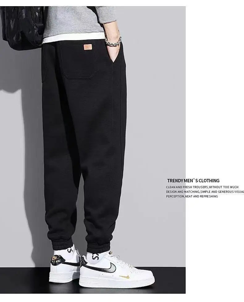 Autumn Winter Velvet Men Invisible Zipper Open Crotch Pants Sports Casual Black Plus Size Loose Trousers