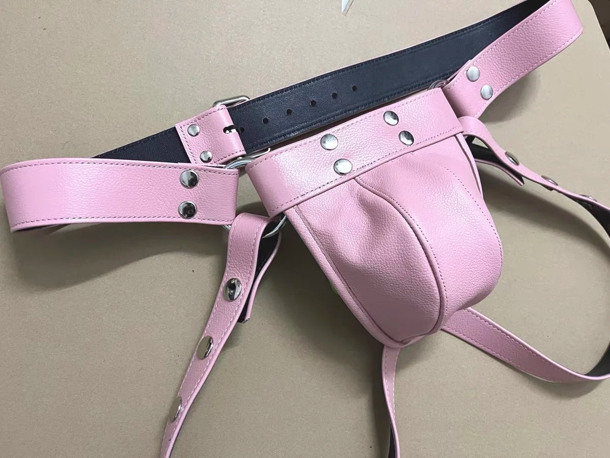 New Pink Sexy Hot super hot Harness Mens Gay fetish Leather Suspensorios sexual hombre cosplay Erotic lingerie Mujer sin sensura