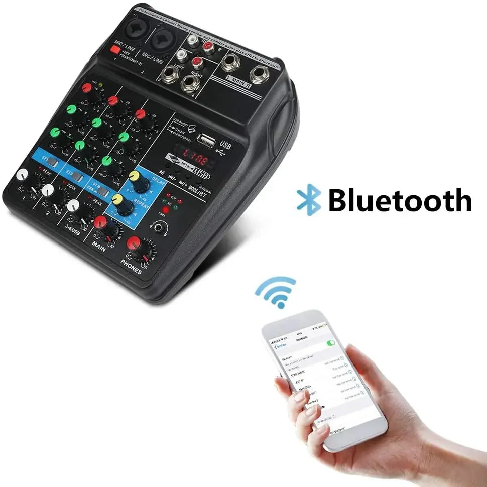 TEYUN A4 Audio Mixer 4-Channel Sound Mixing Console A8 Support Bluetooth USB 48V Power for Karaoke Party Recording Webcasting