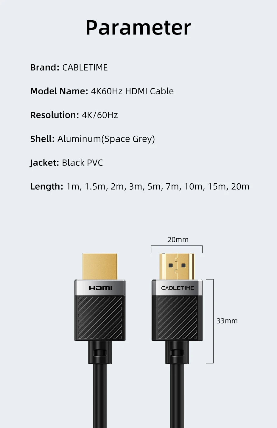 CABLETIME HDMI 2.0 Cable 4K 60HZ for PS4  TV Computer Projector Switch Box hdmi 4K 60hz cable Video Cable C515