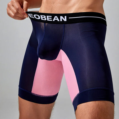 Underwear for men ,Trendy color block long men's boxer briefs wholesale