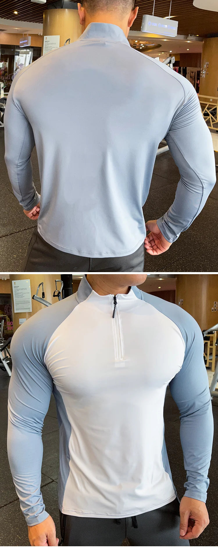 Men's Fitness Training T-shirts Tops Gym Workout Compression Sweatshirt for Running Football Jersey High Collar Sportswear