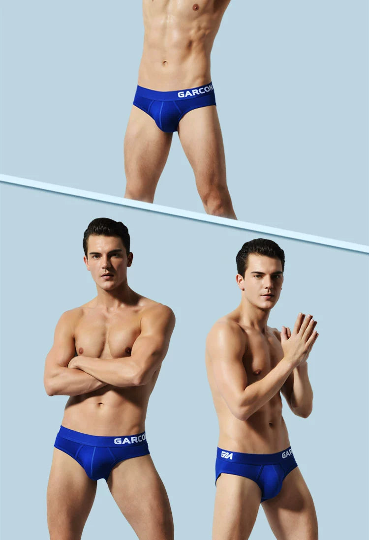 Two-Piece Men's Youth High-Leg Wide-Edge Solid Color Briefs