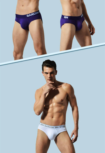 Two-Piece Men's Youth High-Leg Wide-Edge Solid Color Briefs