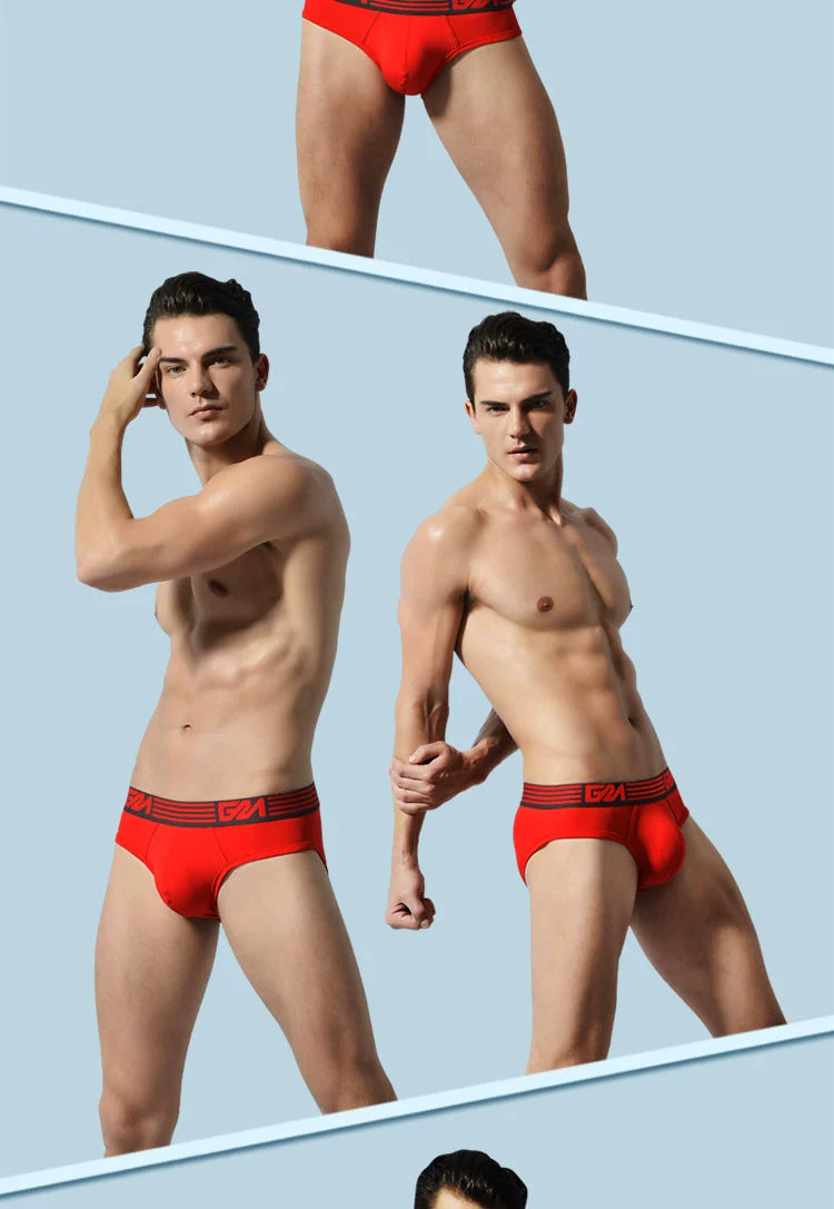 Two-Piece Men's Youth High-Leg Wide-Edge Solid Color Briefs