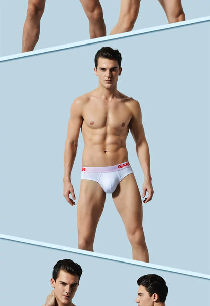 Two-Piece Men's Youth High-Leg Wide-Edge Solid Color Briefs