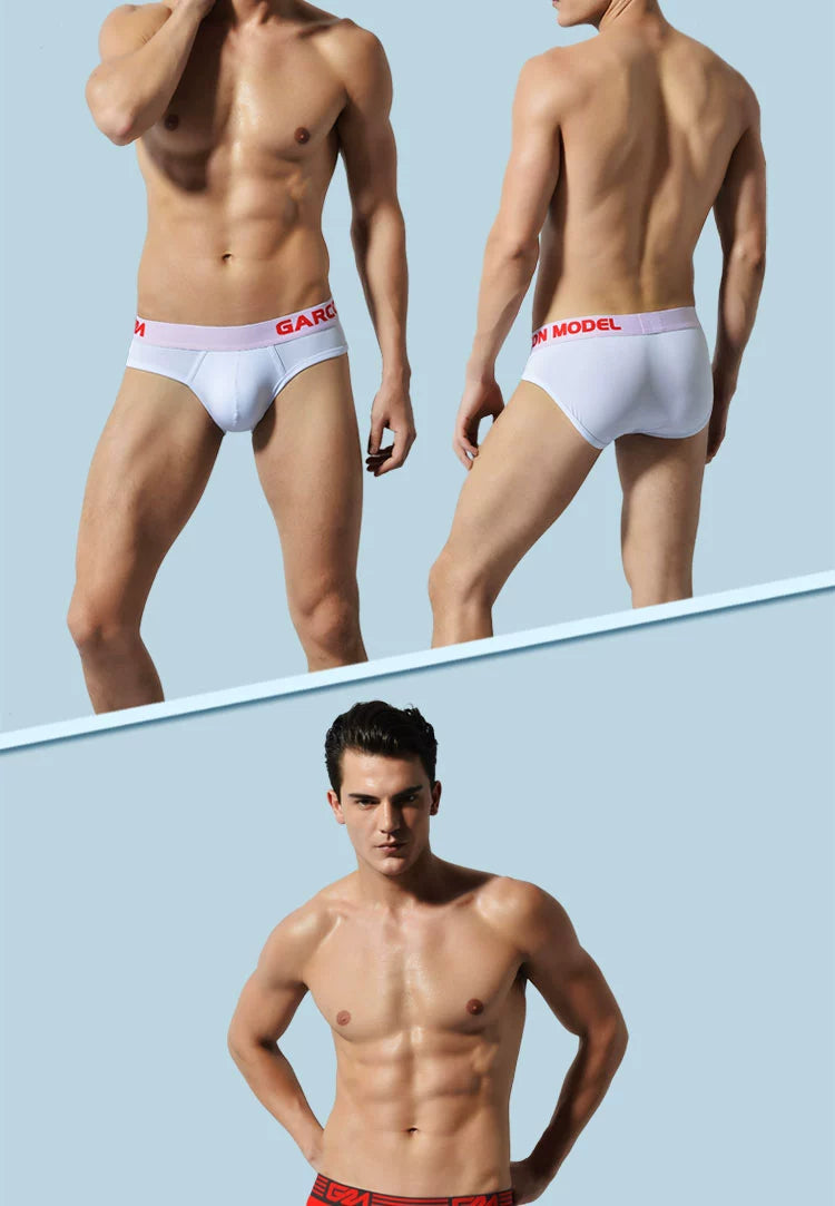 Two-Piece Men's Youth High-Leg Wide-Edge Solid Color Briefs