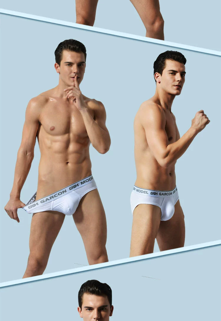 Two-Piece Men's Youth High-Leg Wide-Edge Solid Color Briefs