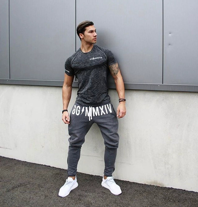 Sweatpants Muscle Men Brother Training Slim-Fit Skinny Pants