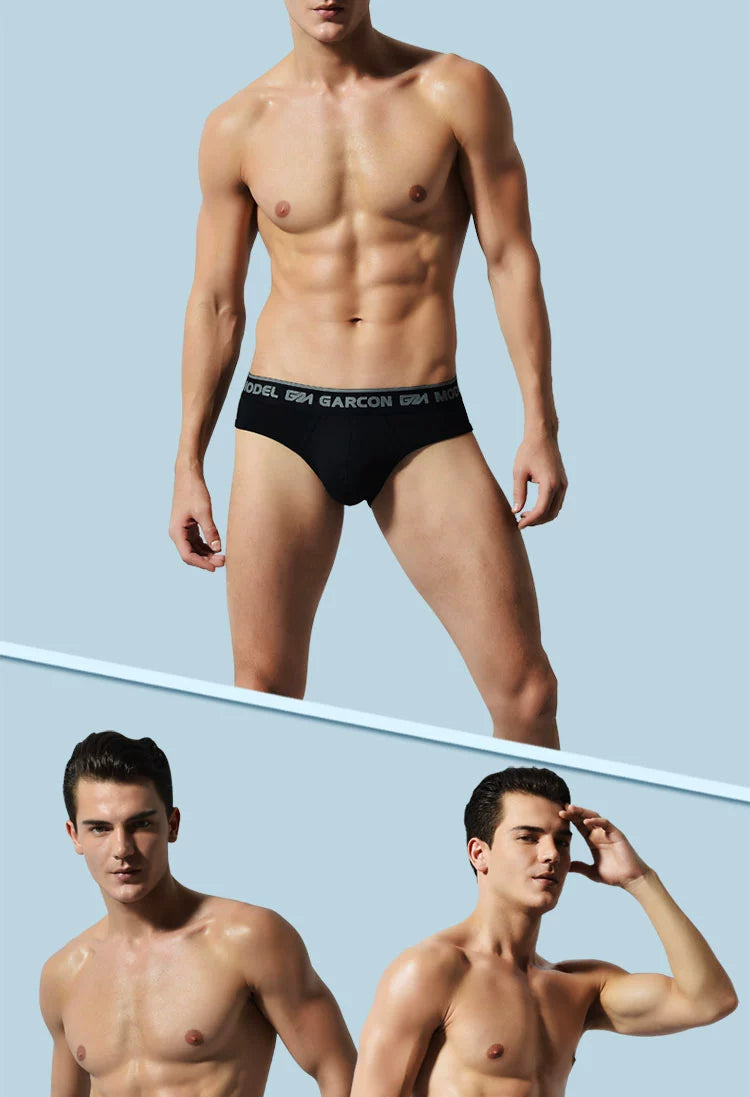 Two-Piece Men's Youth High-Leg Wide-Edge Solid Color Briefs